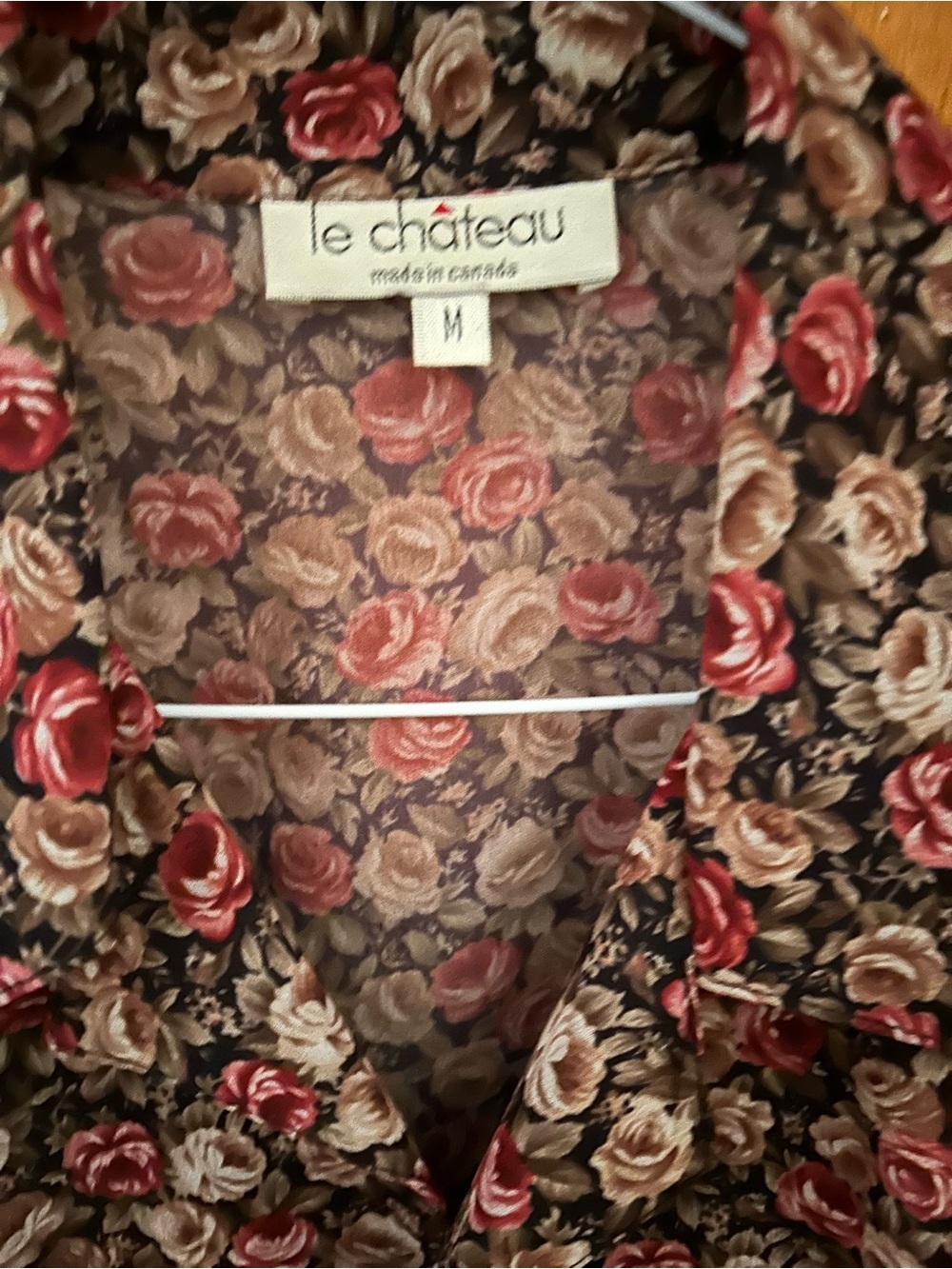le chateau Black Floral Button-Down Shirt with Red & Cream Roses